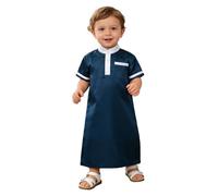 inhzoy Bébé Fille Vêtements Traditionnels du Moyen Orient Caftan Thobe pour Bébé Garçon Robe Thobe Église Manches Courtes Blocs De Couleur Bleu Marine 9-12 Mois