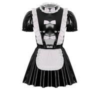 inhzoy Déguisement Soubrette Homme Sissy Sexy Robe Cuir Verni Costume Serveur Maid Halloween Carnaval Mascrade Photographie A Noir 3XL