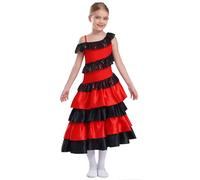 inhzoy Enfant Fille Robe Balançoire Danse Espagnol Flamenco Déguisement Sevillas Senorita Espagnol pour Halloween Carnaval 6-16 Ans Rouge 9-10 Ans