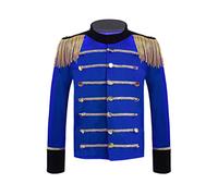 inhzoy Enfant Garçon Déguisement Fanfare Soldat de Plomb Veste Uniforme Révolution Française Napoléon Manteau Carnaval Noël Fête Cosplay Monsieur Loyal Halloween 4-16 Ans Bleu Royal 15-16 ans