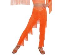 inhzoy Enfants Pantalon Danse Moderne Jazz Pantalon À Franges Pantalons Danse Latine pour Filles avec Strass Et Pompons Evasé Samba Orange Fluorescent 7-8 Ans