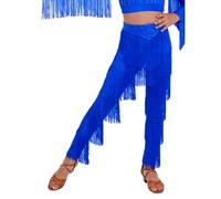 inhzoy Enfants Pantalon Danse Moderne Jazz Pantalon À Franges Pantalons Danse Latine pour Filles avec Strass Et Pompons Evasé Samba Bleu Royal 11-12 Ans