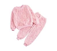inhzoy Ensemble Pyjama en Flanelle Chaud pour Enfant Fille Garçon Haut Col Rond & Pantalon Vêtement d'intérieur Maison Nuit Polaire Epais Hiver Chaud 12 Mois-14 Ans A Rose 2-3 Ans