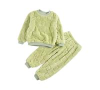 inhzoy Ensemble Pyjama en Flanelle Chaud pour Enfant Fille Garçon Haut Col Rond & Pantalon Vêtement d'intérieur Maison Nuit Polaire Epais Hiver Chaud 12 Mois-14 Ans A Vert 3-4 Ans
