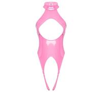 inhzoy Femme Body Lingerie en Cuir Verni Sexy Jumpsuit Nuisette Ouverte Poitrine Entrejambe Wetlook Combinaison de Nuit Romper Combishort de Nuit S-4XL A Rose L