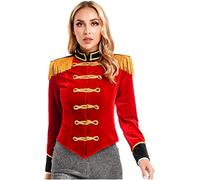 inhzoy Femme Déguisement Costume Ringmaster Cirque Veste Manches Longues Blazer Cardigan Médiévale Gothique Steampunk Mamteau Soldat Carnaval Halloween Fête S-3XL A Rouge 3XL