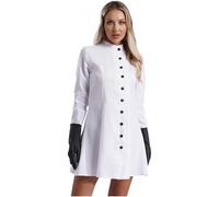 inhzoy Femme Déguisement Professeur Fou Scientifique Carnaval Halloween Costume Mad Scientist Jeu de Rôle S-L Blanc S