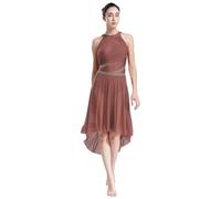 inhzoy Femme Robe Fluide Danse de Salon Compétition Robe Danse Tango Valse Ballet Spectacle Tulle sans Manches S-XXL A Marron M