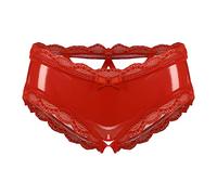 inhzoy Femme Slip Ouvert Entrejambe Sexy Érotique Lingerie de Nuit Culotte en Cuir Venir Dentelle String de Bain Bas de Pyjama sous-Vêtement de Nuit Nuisette Briefs S-4XL Rouge L