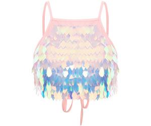 inhzoy Femme Soutien-Gorge de Danse du Ventre Paillettes Sequins Bra Push-Up Hauts de Danse Orientale Soirée Cocktail Costume Carnaval Performance Clubwear C Rose Taille Unique