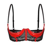 inhzoy Femme Soutien-Gorge Ouverte Sein Nu Lingerie de Nuit en Cuir Verni Bra Top Brassière Redresse-Seins Nuisette Sexy Erotique sous-Vêtement de Nuit Underwear S-4XL Rouge A L