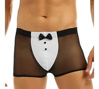 inhzoy Homme Boxer Déguisement Majordome Serveur Caleçon en Maille Transparent Nuisette Sexy Érotique sous-Vêtement de Nuit Jeu de Rôle Cosplay Lingerie Taille Basse M-2XL Noir L
