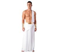 inhzoy Homme Déguisement Toge Grecque Blanc Tunique Empereur Grec Antiquité Halloween Costume Dieu César Longue Jupe Fête Thème Soirée S-3XL A Blanc XL