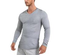 inhzoy Homme Haut Thermique Chaude sous-Pull Thermique T-Shirt Manches Longues Col V Débardeur Extensible Moulant Ajusté Slim Fit sous-Vêtement d'Intérieur Maison M-3XL A Gris XL