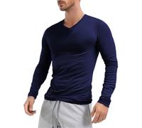 inhzoy Homme Haut Thermique Chaude sous-Pull Thermique T-Shirt Manches Longues Col V Débardeur Extensible Moulant Ajusté Slim Fit sous-Vêtement d'Intérieur Maison M-3XL A Bleu Foncé XL