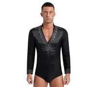 inhzoy Homme Justaucorps Gymnastique Strass Brillant Body Léotard Danse Moderne Latine Jazz Samba Tango Rumba Bodysuit Maillot de Corps Tops Dancewear M-XXL A Noir L