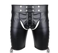 inhzoy Homme Short Ouvert Entrejambe Bermuda Pantalon en Cuir Verni Ouvert Fesse Bandage Short de Bain Bikini Moulant Lingerie de Nuit sous-Vêtement de Nuit Plaisir S-XXL Noir M