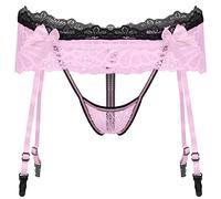 inhzoy Homme Sissy Bas pour Porte Jarretelle G-String en Dentelle Transparent Noeud Papillon T-Back Thongs Slip Taille Basse Culotte de Nuit sous-Vêtement de Nuit Briefs Rose Taille Unique