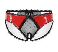 inhzoy Homme Sissy String en Maille Dentelle Transparent Boxer Caleçon en Cuir Sexy Lingerie Briefs Slips de Nuit Ouvert Entrejambe Fesse Bas de Bain M-4XL A Rouge 4XL