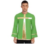 inhzoy Hommes Louange Métallique Croix Tunique Haut Manches Longues Pullover Église Chœur Costumes De Performance Vert S