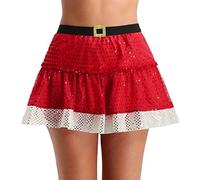 inhzoy Mini-Jupe Noël Femme Déguisement Mère Noël Tutu Jupe de Danse Ballet Jupe de Soirée Bal Cosplay Santa Costume Carnaval Dancewear S-XL Rouge S