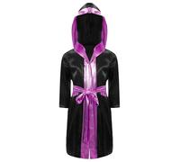 inhzoy Peignoir Boxe Enfants Garçons Filles Cape Costume Boxe Muay Thai Kickboxing à Capuche Arts Martiaux Robe de Chambre 6-16 Ans A Noir&Rose 7-8 ans