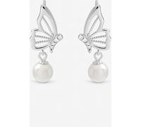 Inicio Inicio Sterling Silver Plated Polished Butterfly Pearl Drop Earrings