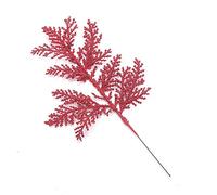 INIFLM Lot de 12 feuilles de fougère artificielles à paillettes - Rouge - Simulation de branche d'arbre - Décoration pour sapin de Noël - Fournitures de bricolage