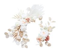INIFLM Lot de 2 fleurs d'arche, roses artificielles avec feuilles argentées et herbe de la pampa, arrangement floral pour chaise de mariage, blanc, rose, 65 x 27,9 cm, 39,9 x 15 cm