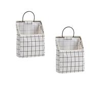 INIFLM Lot de 2 sacs de rangement à suspendre au mur pour salle de bain, dortoir, avec crochet adhésif, poche de rangement à suspendre en lin et coton (carreaux blancs)