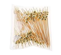 INIFLM Lot de 200 piques à cocktail en bambou de 12,9 cm, cure-dents en bambou décorés avec des perles, bâton de fruits, convient pour les fêtes de mariage, banquet