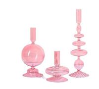 INIFLM Lot de 3 Bougeoirs en Verre Transparent pour Centre de Table, Bougeoirs en Verre Ondulé, Vases en Verre élégants(Rose)