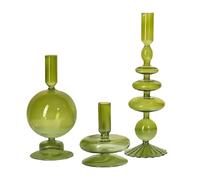 INIFLM Lot de 3 Bougeoirs en Verre Transparent pour Centre de Table, Bougeoirs en Verre Ondulé, Vases en Verre élégants(Vert)