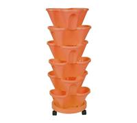 INIFLM Lot de 6 Pots de Fleurs Empilables pour Fraises, Pots de Fleurs Verticaux avec Base Mobile, Pot de Fleurs en Plastique à 3 Pétales, Pot de Fleurs pour Jardin, Porte D'entrée,(Rouge brique)