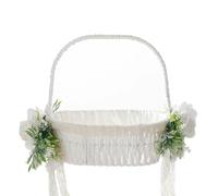 INIFLM Panier de Fille de Fleur pour Mariage, Grands Paniers de Fille de Fleur avec Poignée Pliable, Décoration de Panier de Fleurs Blanches et Fournitures de Fête
