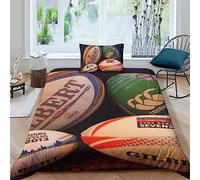 INIFLM Rugby Mode Unique 3D Microfibre Literie Parure De Lit Linge De Lit avec Fermeture Éclair Taies d'oreiller Ball Sports Housse De Couette Super Douce Et Respirante 3 Pièces Single（135x200cm）