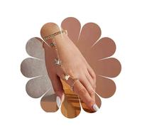 Inilbran Boho Butterfly Finger Ring Bracelet Doré Papillon Esclave Bracelet Vintage Papillon Anneau Poignet Bracelet 3D Papillon Main Chaîne Bracelet pour Femmes et Filles