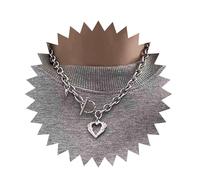 Inilbran Collier Pendentif Coeur Boho Collier Tour De Cou Coeur Creux Vintage Chaîne Cuba Argent Collier Tour De Cou Chaîne Chunky Réglable Bijoux Pour Femmes Et Filles