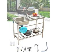 ININOSNP Encastrable Évier de Cuisine extérieur en Acier Inoxydable avec Robinet et établi(83x50xH75cm)
