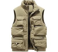 ININOSNP Gilet sans Manches Gilet Chaud d'hiver serré for Homme, Veste en Laine épaisse sans Manches, Manteau, Poches for Homme, Gilets de Travail(Khaki,6XL)