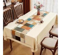 ININOSNP Protection de Table Nappe rectangulaire à Rayures colorées, idéale for Les Garden-Parties en Plein air(Beige,140x280cm)