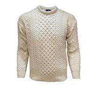 Inisheer Pull en Laine d'Aran Unisexe - 100% Mérinos - Fabriqué à la Main en Irlande - Tissage Aran - Pure Laine - Pull d'Hiver, Crème, M