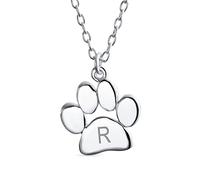 Initial Alphabet Lettre Dainty Chien Chat Pet Chaton Chiot Empreinte De Patte Collier Pendentif Animal Bijoux Pour Femmes Adolescent Poli .925 Argent Sterling Avec Chaîne Gravé