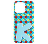 Initiale K Bleue Amusante avec Monogramme K sur Fleurs Coque pour iPhone 15 Pro Max