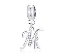 Initiale M Pendentif Charm, lettre M Charms Fit bracelet de fête des mères pandora, perles de l'alphabet cz pendantes en argent sterling 925, cadeau pour grand-mère/maman