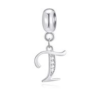 Initiale T Pendentif Charm, lettre T Charms Fit pandora collier bracelet, perles alphabet en argent sterling 925 dangle cz pierre de naissance, cadeau pour enseignant