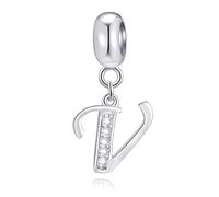 Initiale V Pendentif Charm, lettre V Charms Fit bracelet pandora saint valentin, perles de l'alphabet cz pendantes en argent sterling 925, cadeau pour petite amie/femme