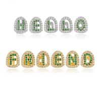 Initiales de 26 Lettres Majuscules, Grillz Dentaires en Pierre, éLéGants Ornements en Zircon pour Femmes Hommes(Gold green,K)