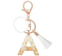 Initiales en résine créative Franges blanches boule de fourrure femmes porte-clés pendentif lettre A-Z Décoration Porte-clés de voiture Bijoux cadeau