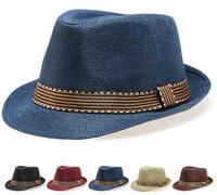 Initlove Chapeaux Fedora pour Hommes Unisexes Classiques à Bord Court en Panama - Chapeaux Trilby, bleu marine, Taille unique